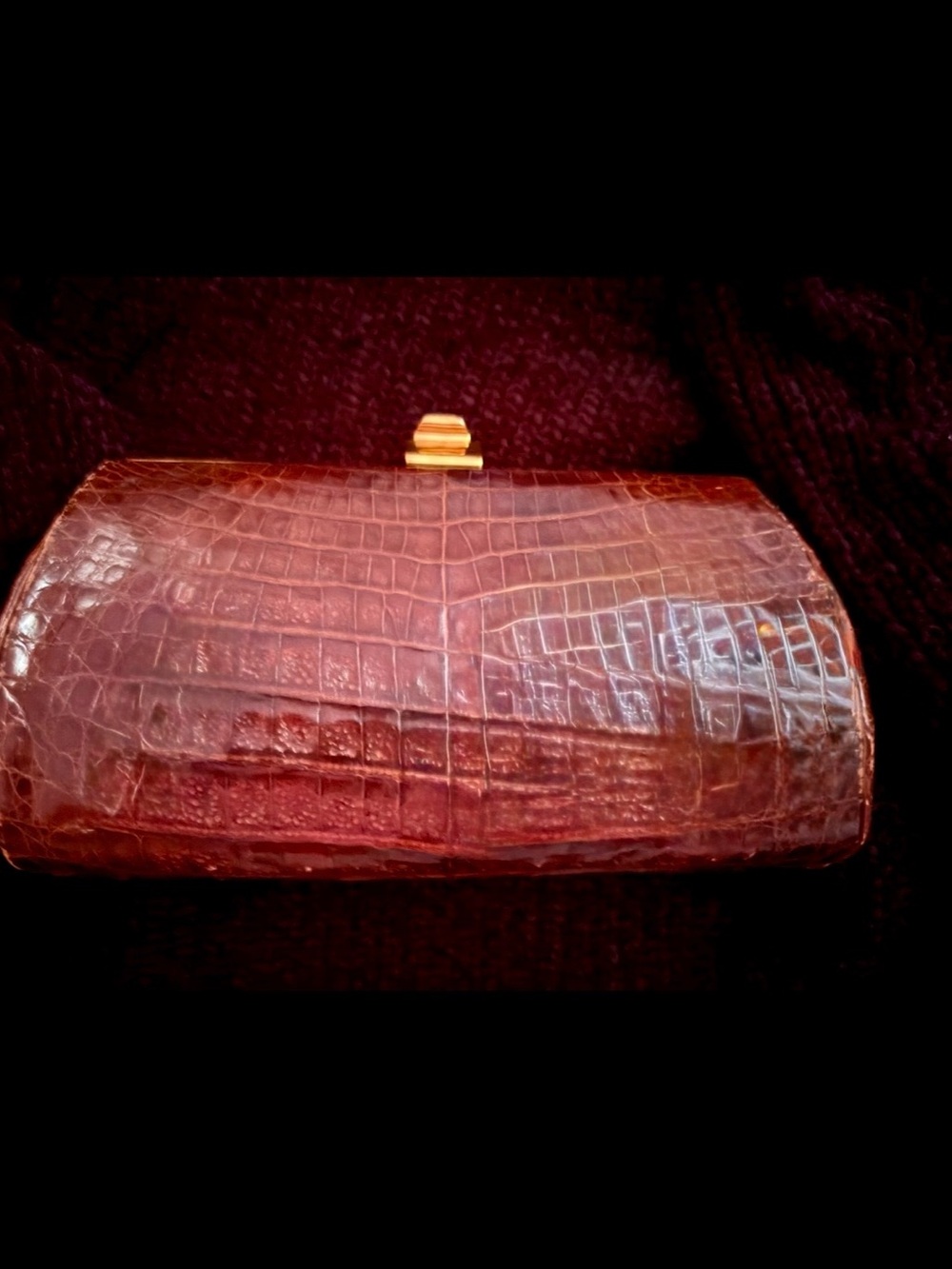 Genuine Alligator Clutch in Deep Brown-Made in Cuba